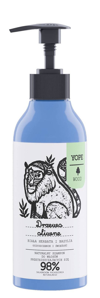 YOPE WOOD szampon włosy przetłuszczające drzewo oliwne biała herbata bazylia 300ml